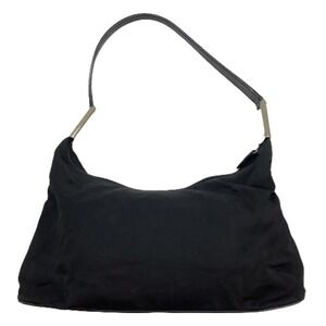 Prada black nylon shoulder bag leather strap